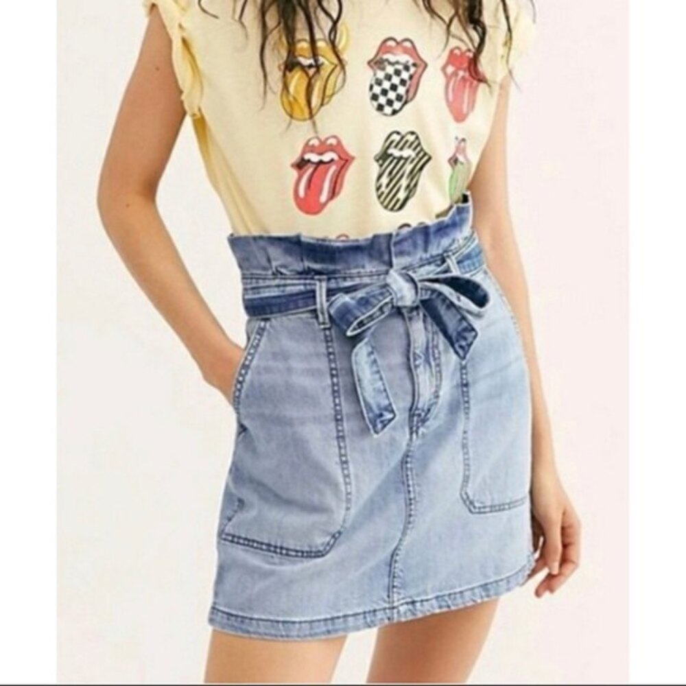Free people Splendor in the grass denim high rise belted denim skirt